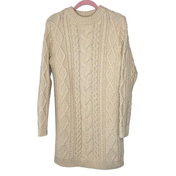 Ralph Lauren Double RL Dresses & Skirts - Ralph Lauren Double RL Cable Knit Wool Silk Sweater Dress Cream Mock Neck Medium